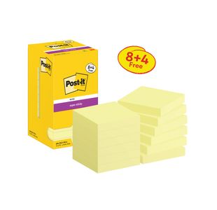 Post-It S/Stick 76X76 90S C/Ylw Pk12
