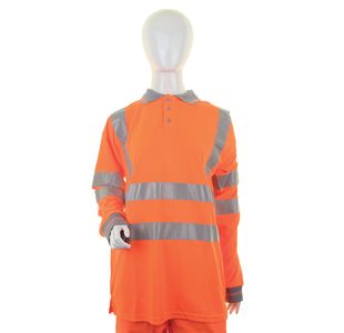 Ladies Hi Vis L/S Polo Orange 2Xl