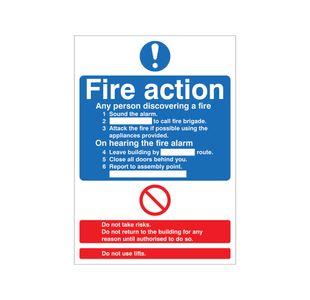 Fire Action Standard Sign Vinyl A5