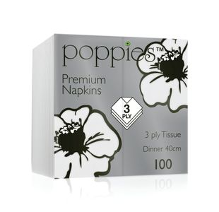 Poppies 3-Ply Nap 8F 40Cm Wht Pk1000