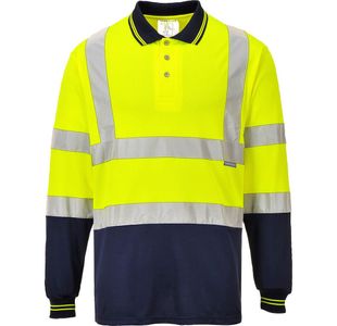 Hi-Vis Contrast Polo L/S Ylw/Navy M