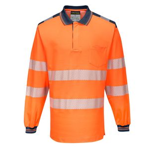 Pw3 Hi-Vis C/C Polo L/S Org/Navy Xl
