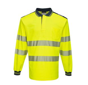 Pw3 Hi-Vis C/C Polo L/S Ylw/Navy 4Xl