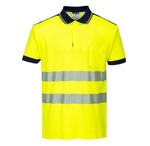 Pw3 Hi-Vis C/C Polo S/S Ylw/Navy L