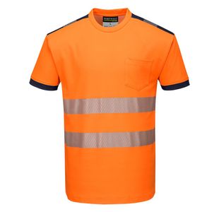 Pw3 Hivis C/C T-Shirt S/S Og/Nvy Xxl