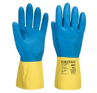 Dbl Dip Latex Gaunt Ylw/Blu M Pk12