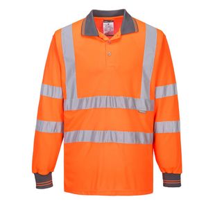 Hi-Vis Polo Shirt L/S Orange 5Xl