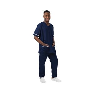 V-Neck Scrub Top Navy/White Xl