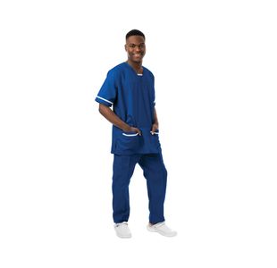 V-Neck Scrub Top Royal Blu/White M